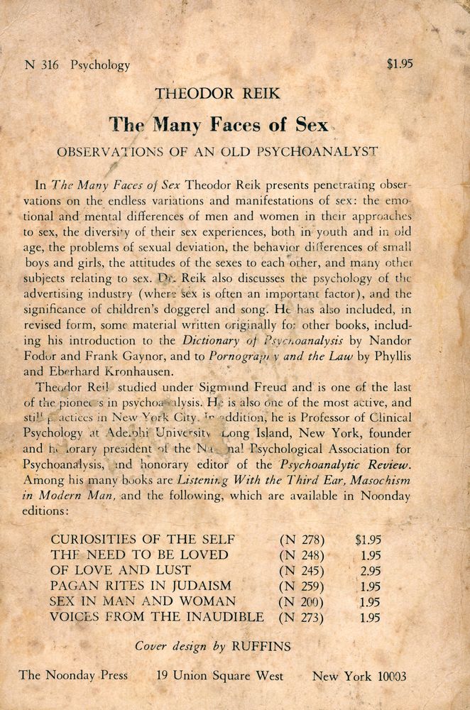 『The many faces of sex : observations of an old psychoanalyst』 3