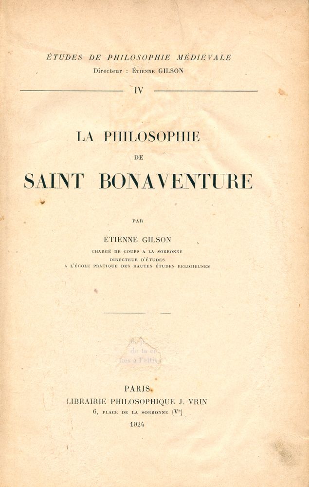 『LA PHILOSOPHIE DE SAINT BONAVENTURE』 1