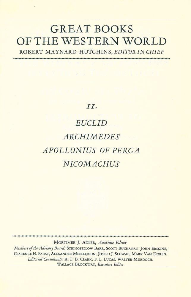『Great Books of the Western World 11 - Euclid, Archimedes, Apollonius of Perga, Nicomachus』 1