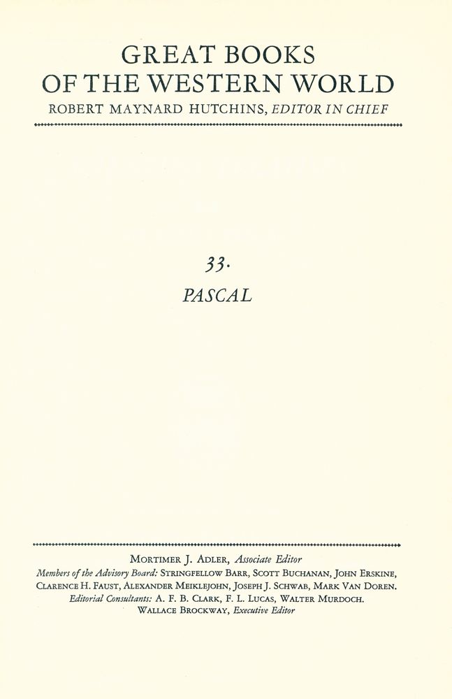 『Great Books of the Western World 33 - PASCAL』 1
