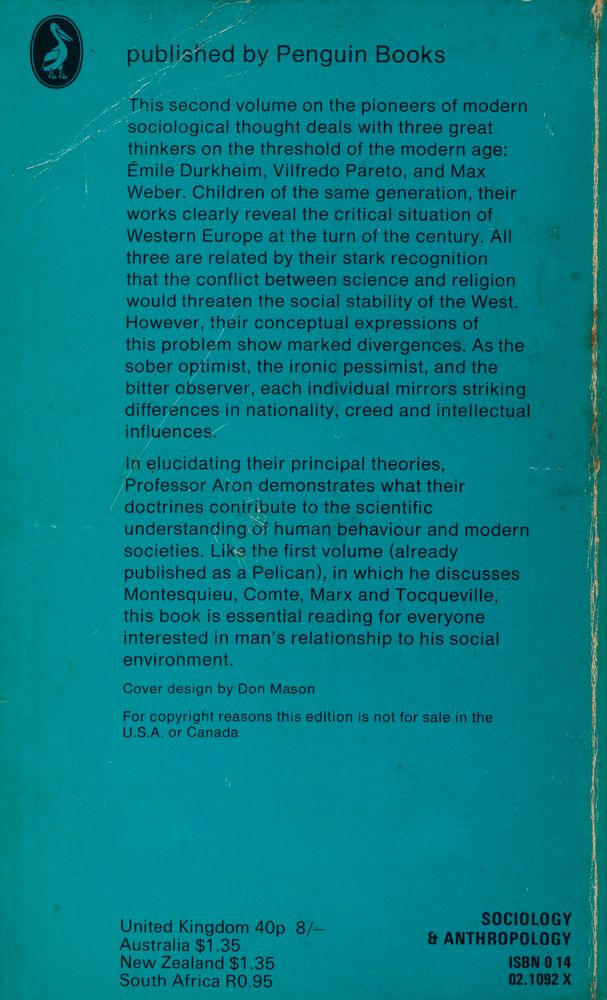 『MAIN CURRENTS IN SOCIOLOGICAL THOUGHT 2 : Durkheim, Pareto, Weber』 3