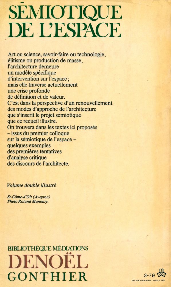 『SÉMIOTIQUE DE L'ESPACE : architecture, urbanisme, sortir de l'impasse』 3