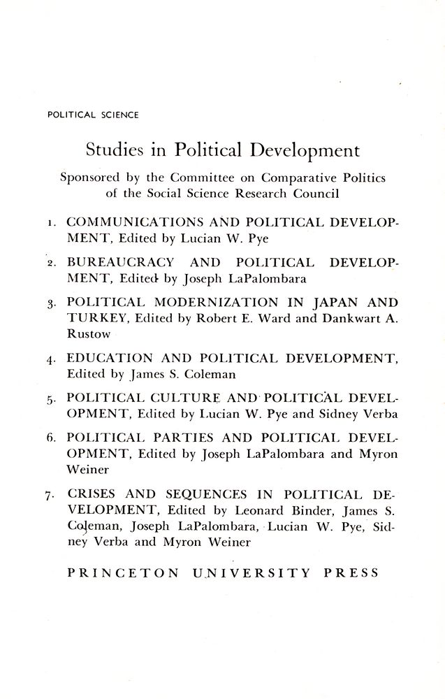 『STUDIES IN POLITICAL DEVELOPMENT 3 - Political Modernization in Japan and Turkey』 4