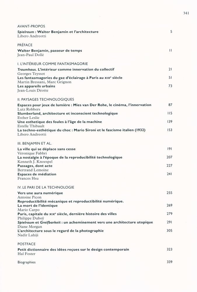 『SPIELRAUM : Walter Benjamin et l'architecture』 2