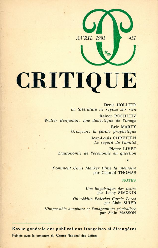 『CRITIQUE』 AVRIL 1983 N.431 1