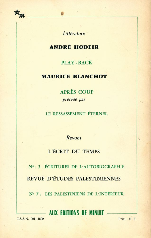 『CRITIQUE』 AVRIL 1983 N.431 3