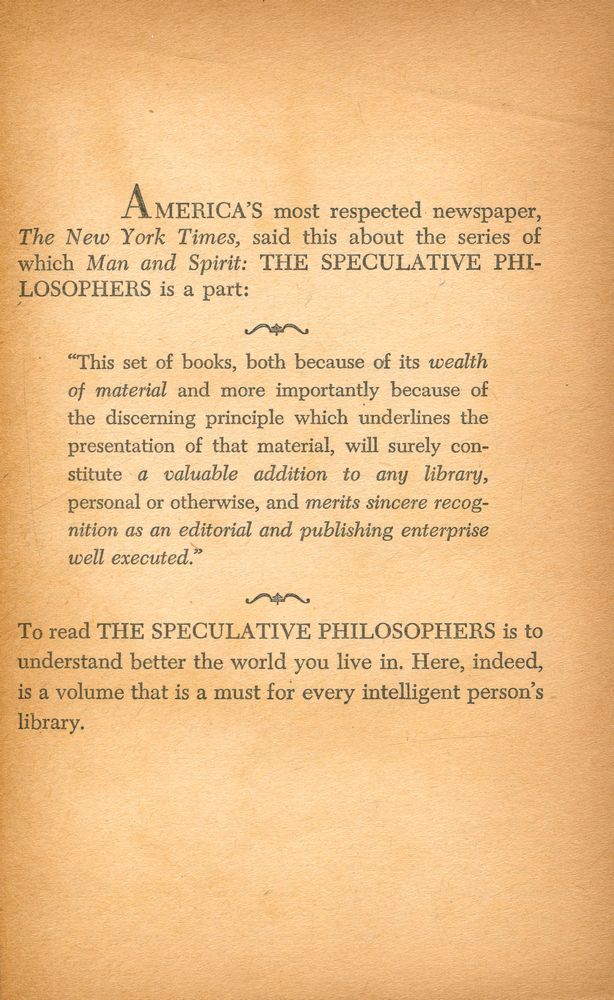 『MAN AND SPIRIT : THE Speculative Philosophers』 2