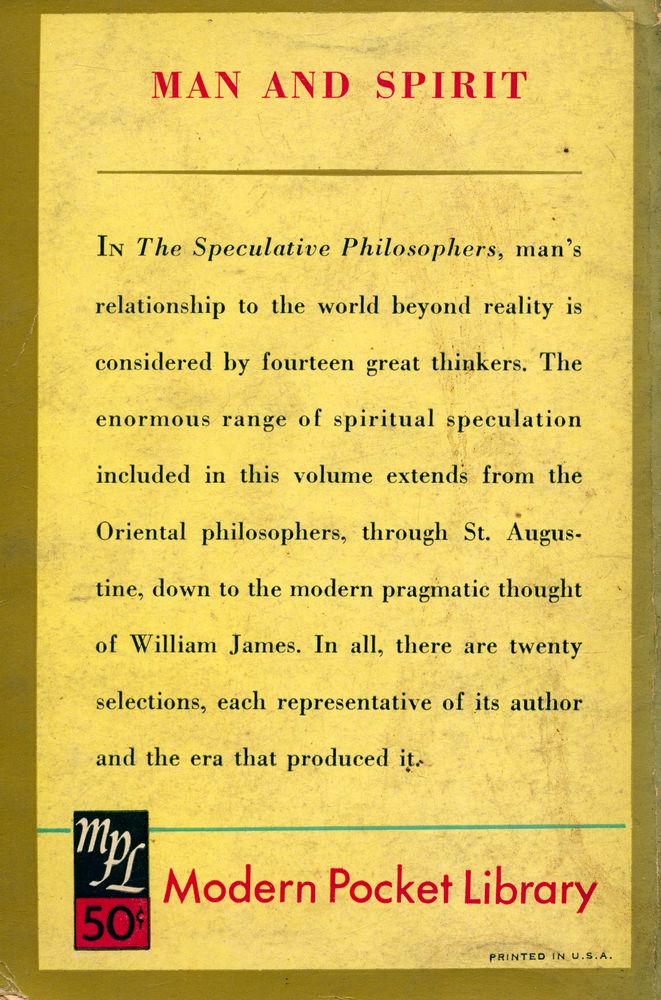 『MAN AND SPIRIT : THE Speculative Philosophers』 3