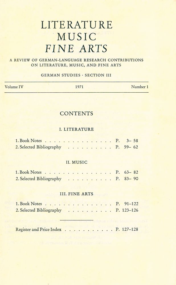 『LITERATURE, MUSIC, FINE ARTS』 Volume Ⅳ 1971 Number 1 2