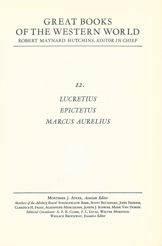 『GREAT BOOKS OF THE WESTERN WORLD : 12 LUCRETIUS, EPICTETUS, MARCUS AURELIUS』 1