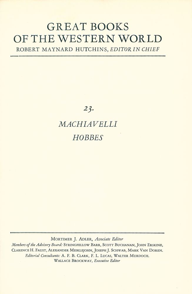 『GREAT BOOKS OF THE WESTERN WORLD : 23 MACHIAVELLI, HOBBES』 1