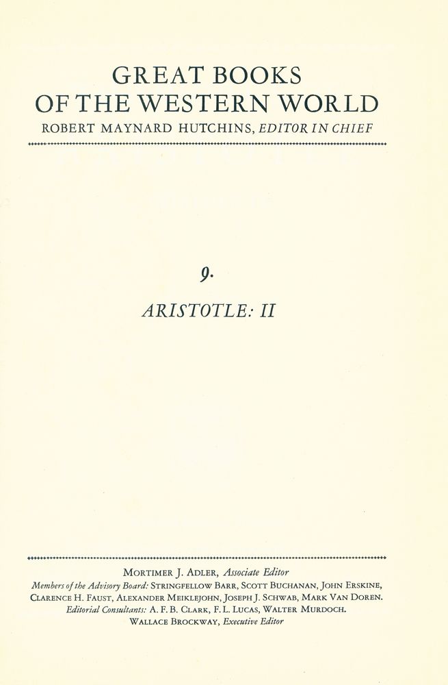 『GREAT BOOKS OF THE WESTERN WORLD : 9 ARISTOTLE Ⅱ』 1