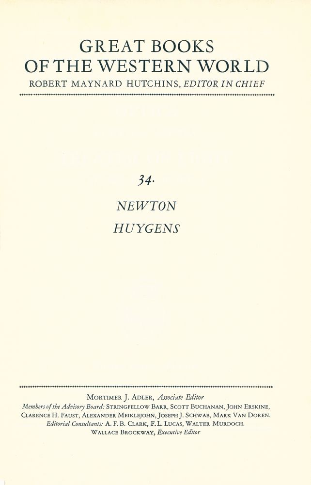 『GREAT BOOKS OF THE WESTERN WORLD : 34 NEWTON, HUYGENS』 1