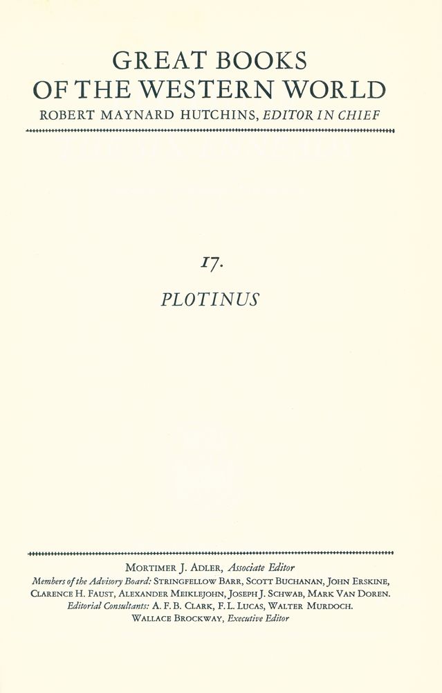 『GREAT BOOKS OF THE WESTERN WORLD  : 17 PLOTINUS』 1