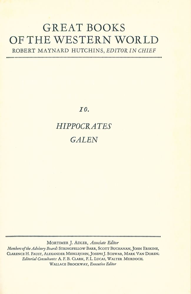 『GREAT BOOKS OF THE WESTERN WORLD : 10 HIPPOCRATES, GALEN』 1