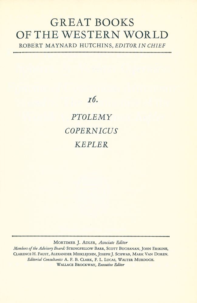 『GREAT BOOKS OF THE WESTERN WORLD : 16 PTOLEMY, COPERNICUS, KEPLER』 1
