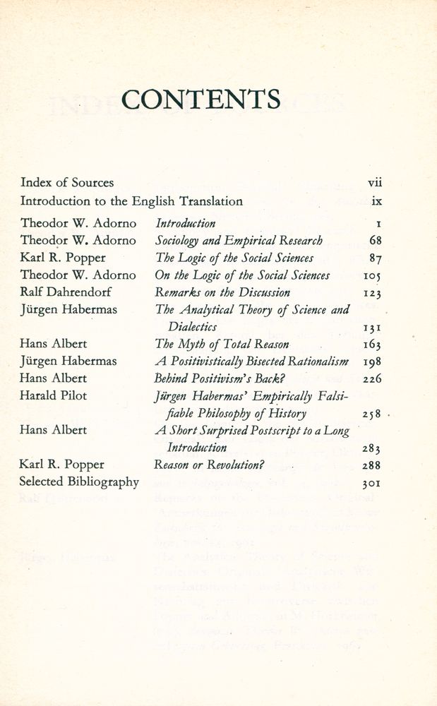 『The Positivist Dispute in German Sociology』 2