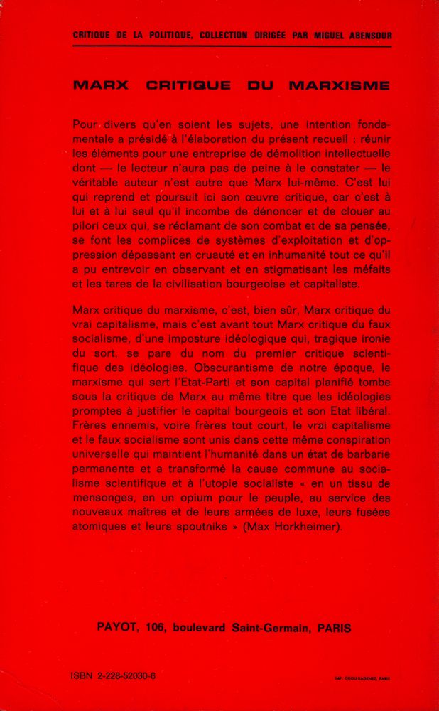 『MARX CRITIQUE DU MARXISME : Essais』 4