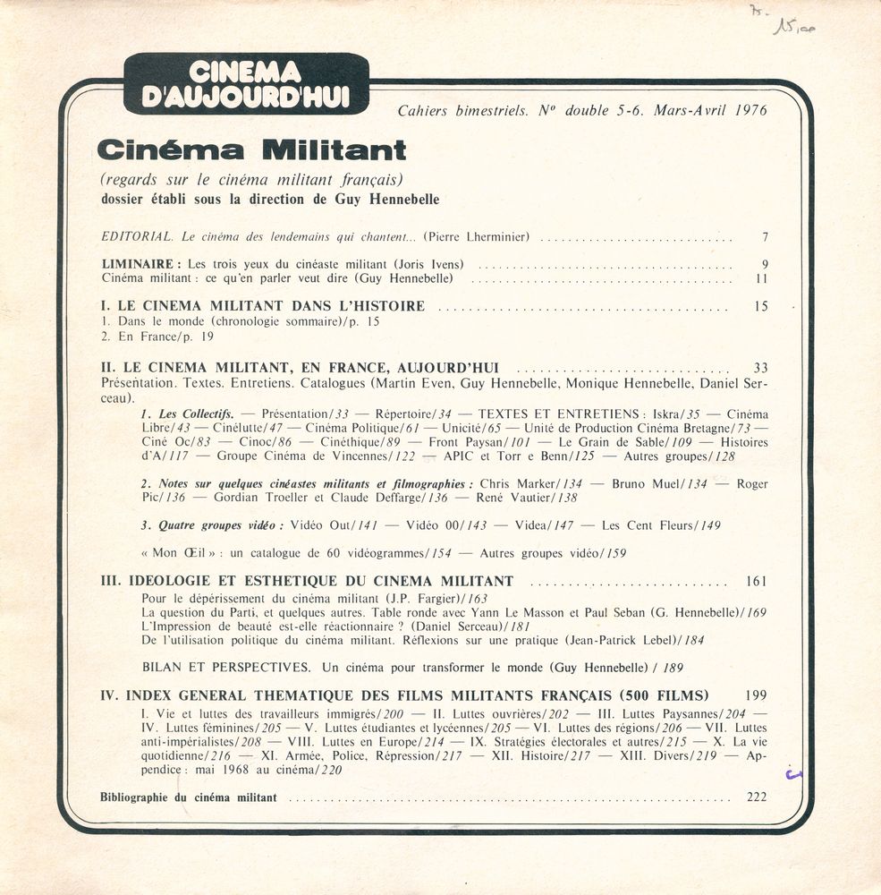 『CINEMA D'AUJOURD'HUI』 Nº DOUBLE 5/6 MARS/AVRIL 1976 2