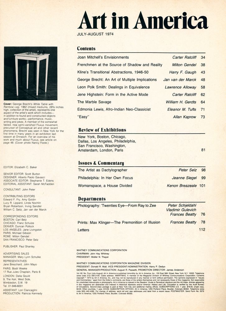 『Art in America』 Vol. 62, No. 4 (JULY - AUGUST 1974) 2