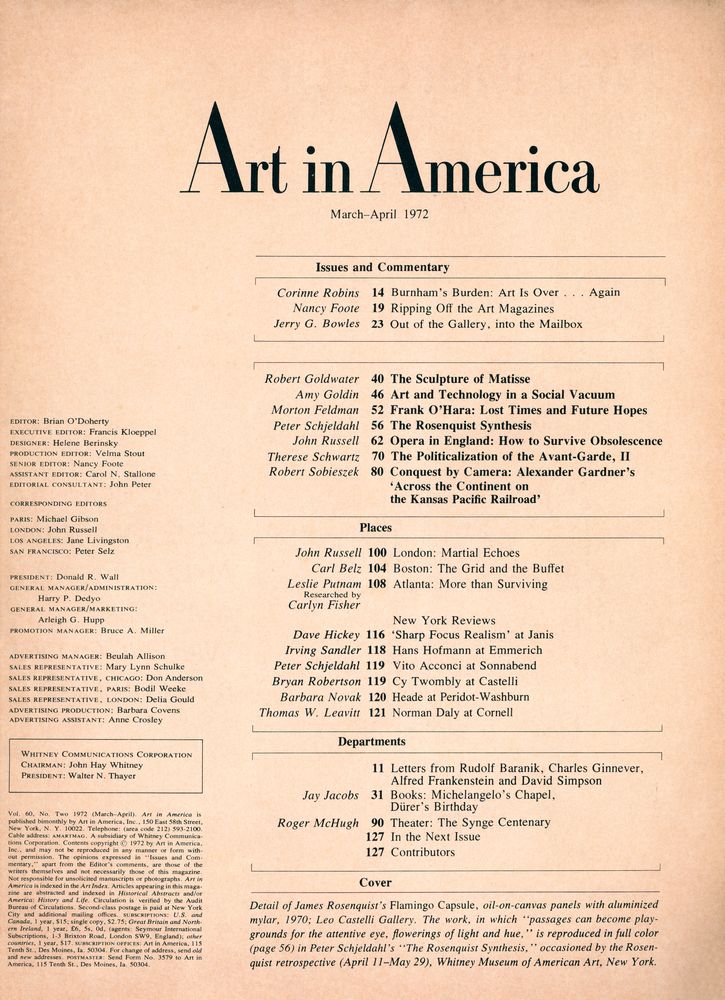 『Art in America』 Vol. 60, No. 2(MARCH - APRIL 1972) 2