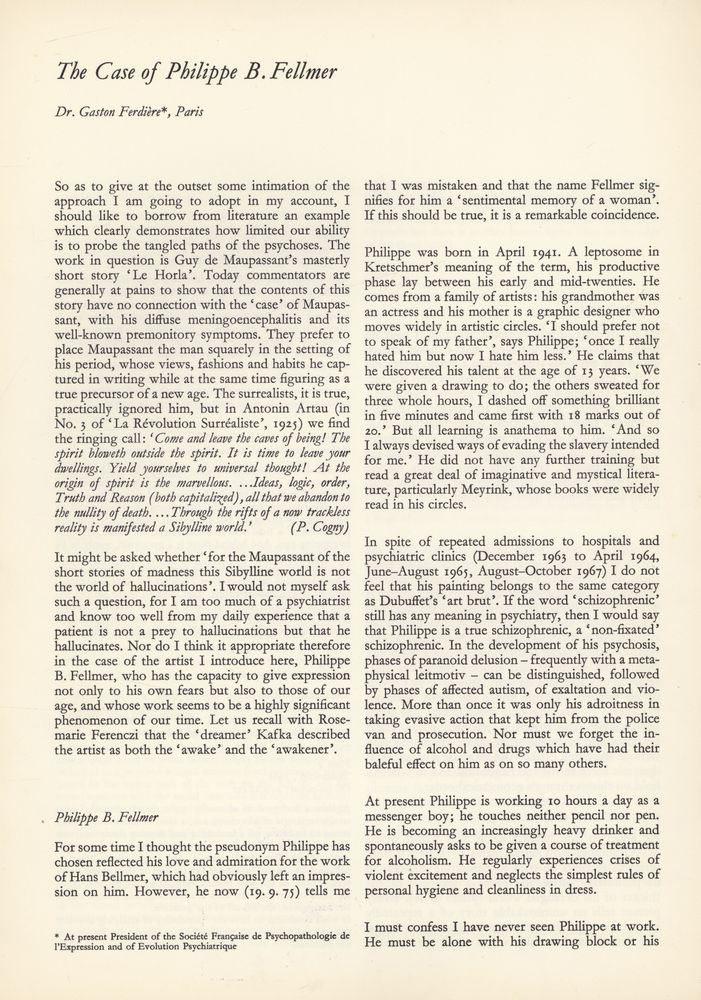 『PSYCHOPATHOLOGY AND PICTORIAL EXPRESSION : Series 23 : The Case of Philippe B. Fellmer』 2