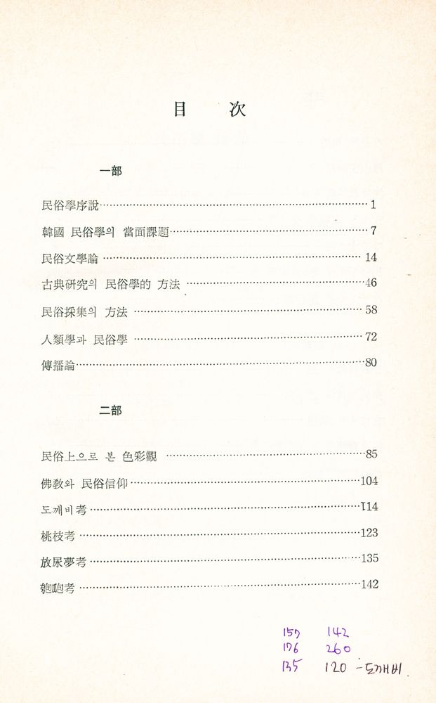 『韓國民俗學論攷(한국민속학논고)』 2
