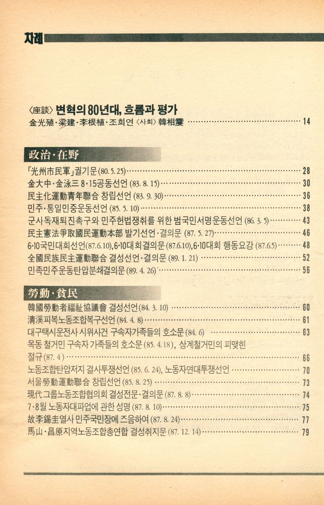 『宣言으로 본 80년대 民族·民主운동(선언으로 본 80년대 민족·민주운동)』 2