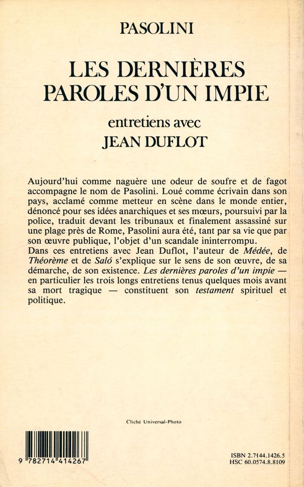 『LES DERNIÈRES PAROLES D'UN IMPIE : entretiens avec JEAN DUFLOT』 4