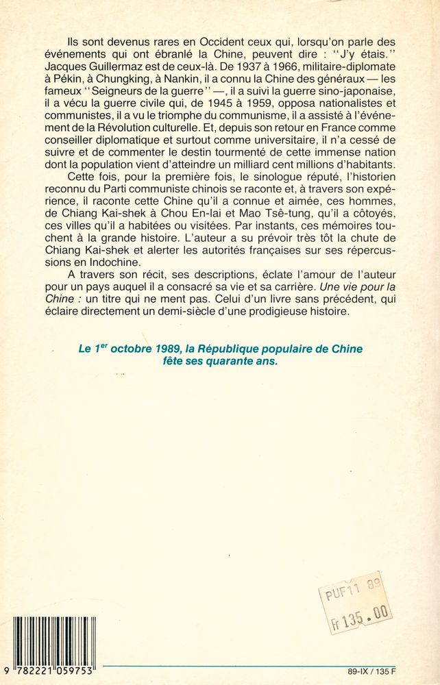 『UNE VIE POUR LA CHINE : MÉMOIRES 1937 - 1989』 6