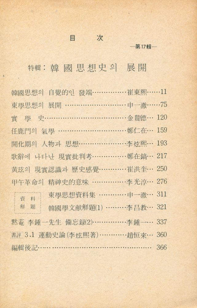 『韓國思想 第17輯 : 韓國思想社의 展開(한국사상 제17집 : 한국사상사의 전개)』 2