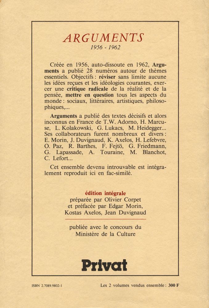 『ARGUMENTS(1956 - 1962) : ÉDITION INTÉGRALE publiée avec le concours du minisére de la Culture TOME Ⅱ』 3