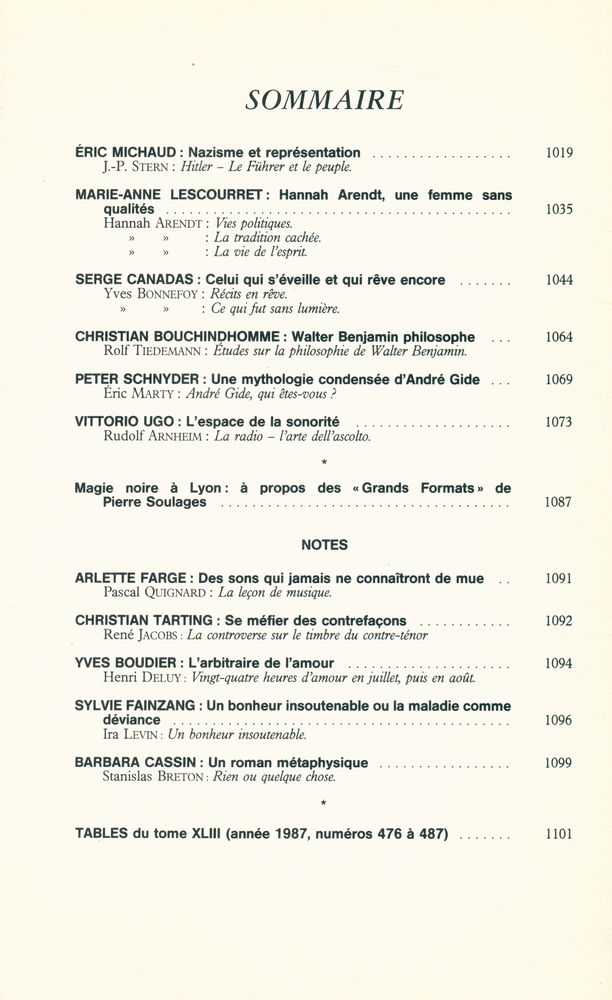 『CRITIQUE』 TOME XLIII N° 487 DÉCEMBRE 1987 2