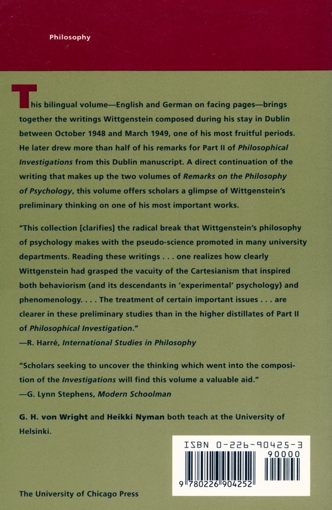 『Last writings on the philosophy of psychology : v. 1 : Preliminary studies for Part Ⅱ of Philosophical Investigation』 3