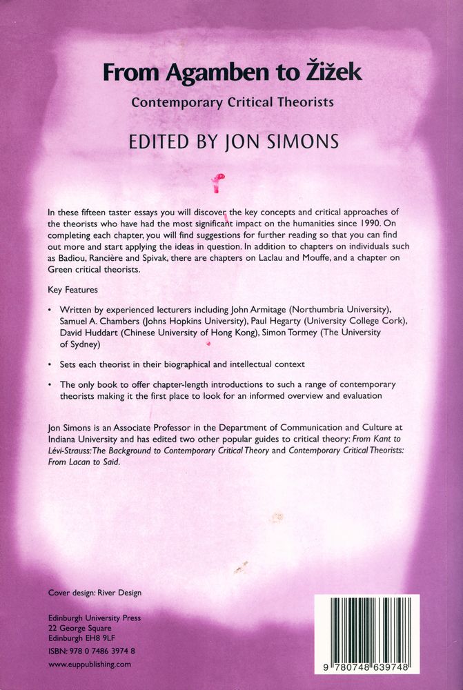 『From Agamben to Žižek : Contemporary Critical Theorists』 4