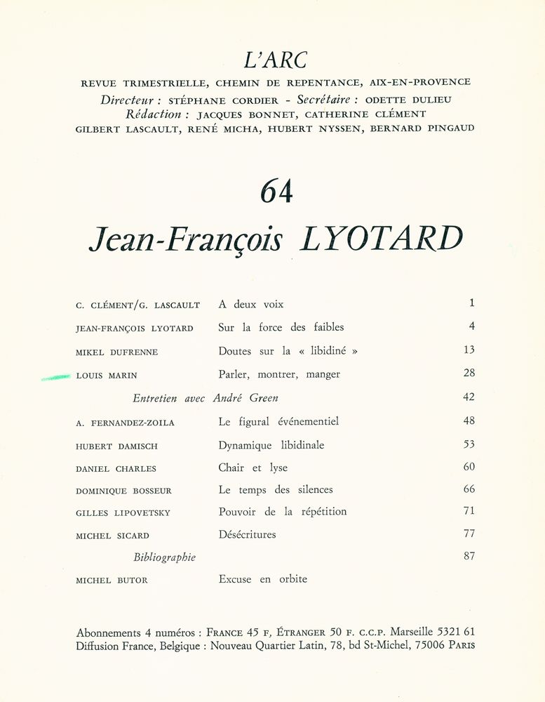 『L'ARC 64 : Jean - François LYOTARD』 2
