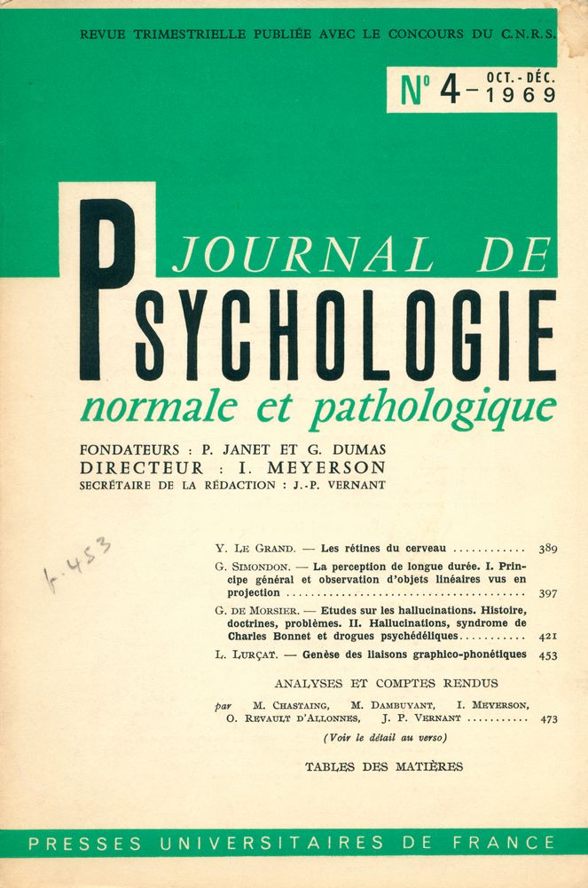 『JOURNAL DE PSYCHOLOGIE : normale et pathologique』 1