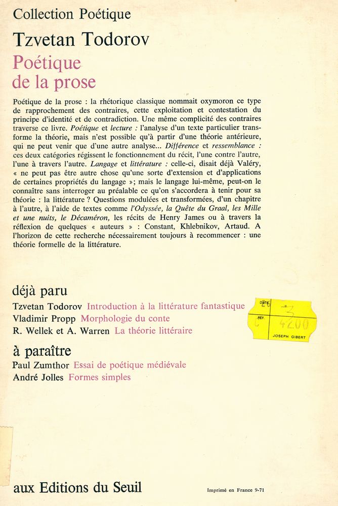 『Poétique』 1971, 7 3