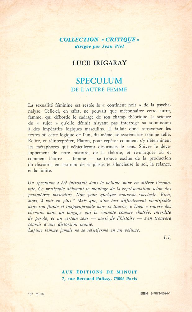 『SPECULUM : DE L'AUTRE FEMME』 6