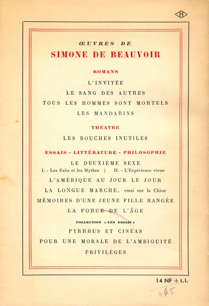 『LE DEUXIÈME SEXE Ⅰ : LES FAITS ET LES MYTHES』 3