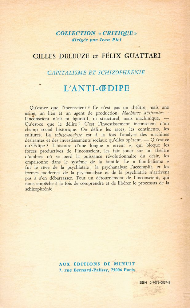 『L'ANTI - ŒDIPE : CAPITALISME ET SCHIZOPHRÉNIE』 8