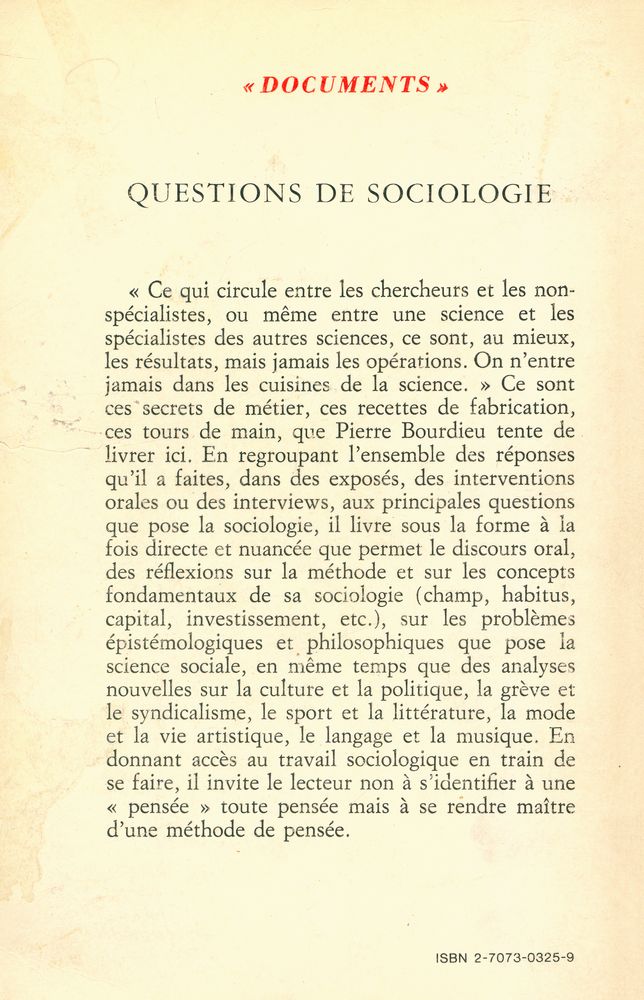 『QUESTIONS DE SOCIOLOGIE』 3