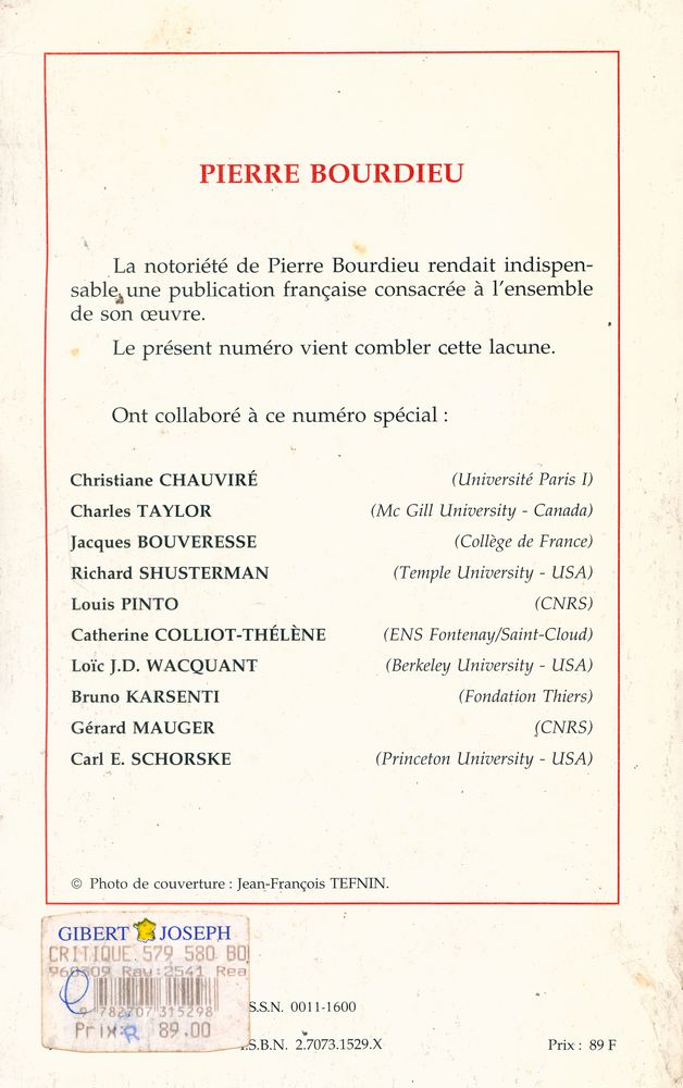 『CRITIQUE』 TOME LI - N° 579 - 580 3