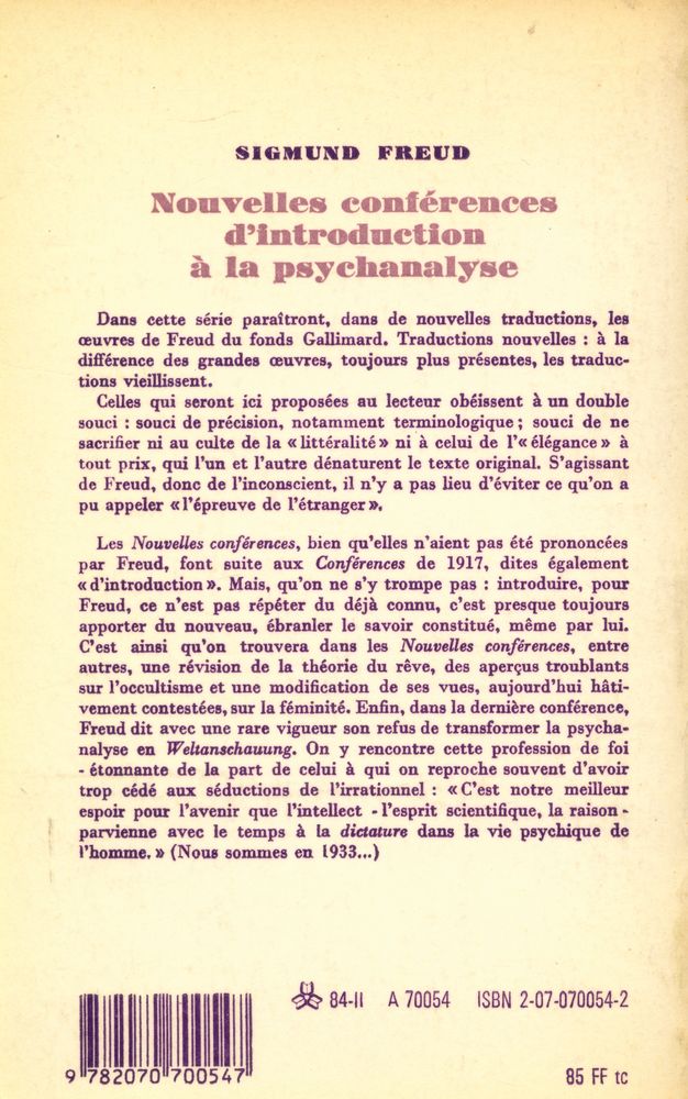 『Nouvelles conférences d'introduction à la psychanalyse』 3