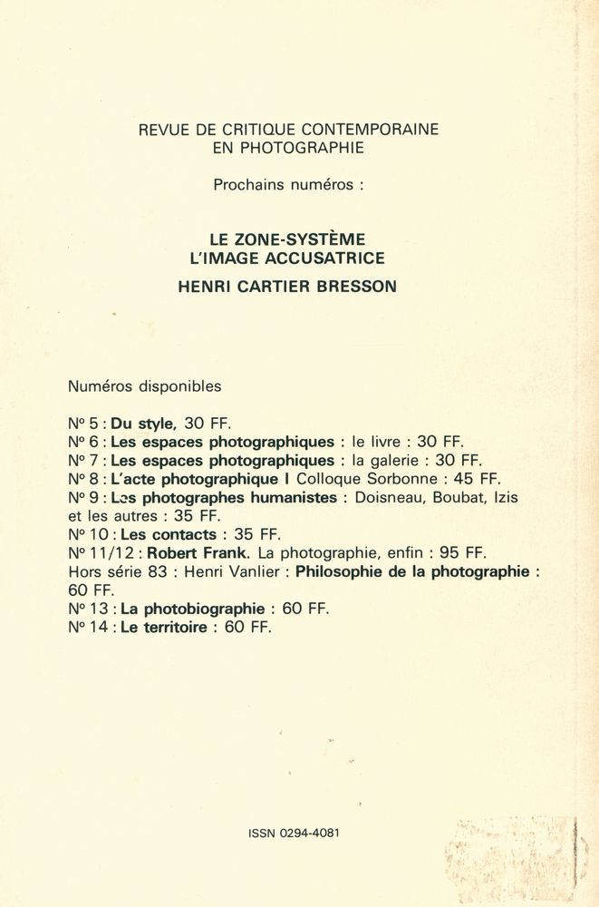 『Les Cahiers de La Photographie 15 : L'œuvre photographique』 4