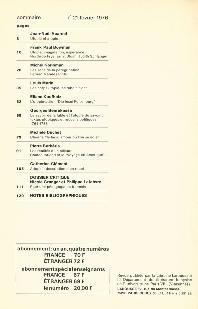 『littérature : REVUE TRIMESTRIELLE』 n° 21 février 1976 2