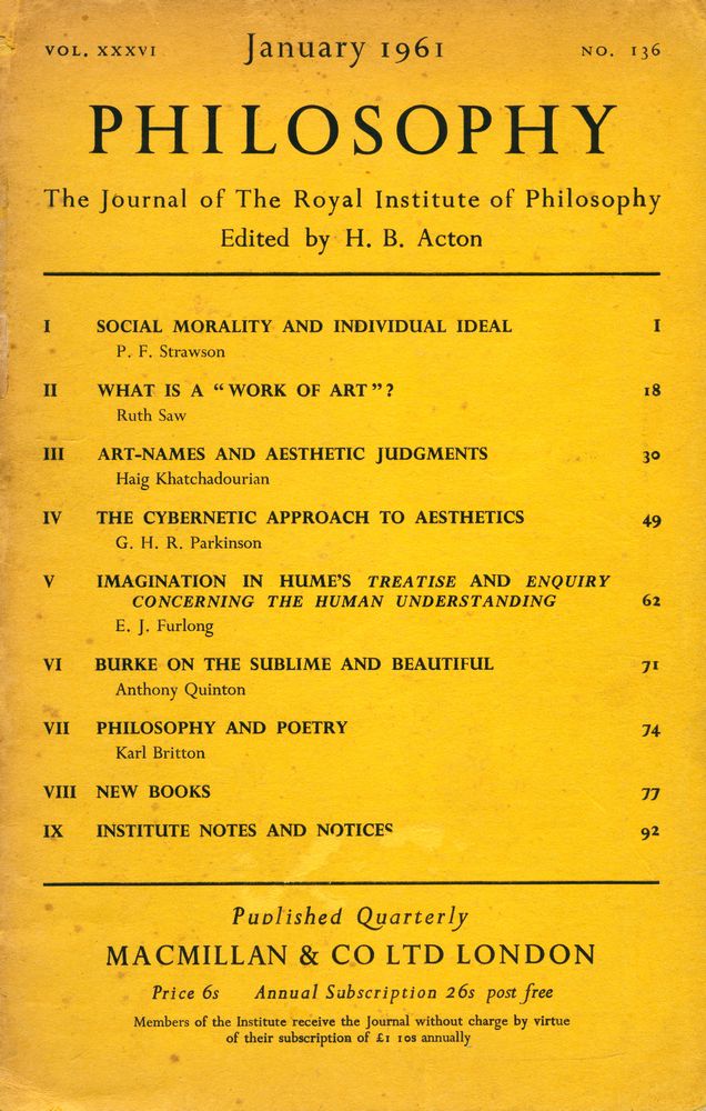 『PHILOSOPHY』 VOL. XXXVI NO. 136 JANUARY 1961 1
