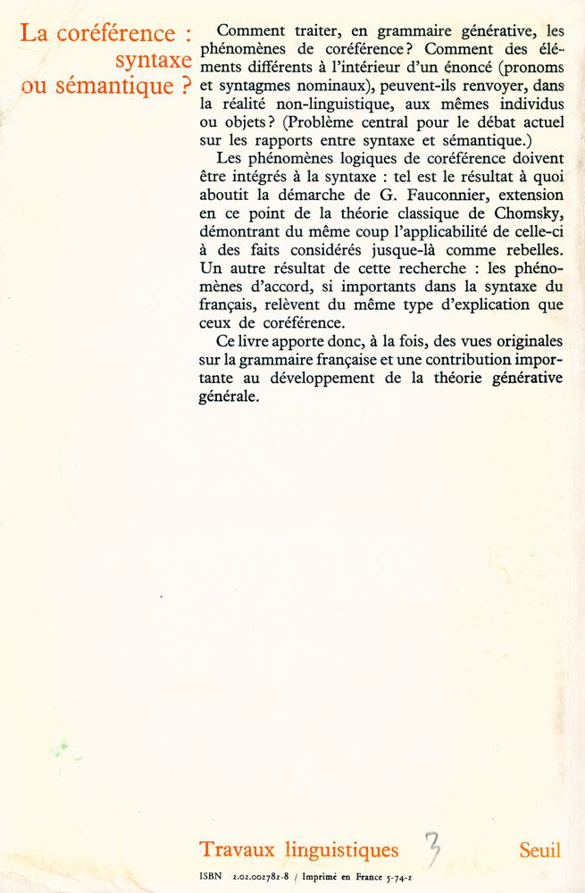 『La coréférence : syntaxe ou sémantique?』 4