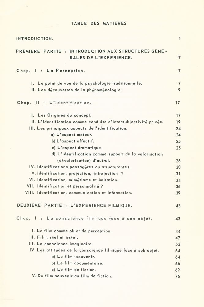 『LES STRUCTURES DE L'EXPÉRIENCE FILMIQUE : L'identification filmique』 2