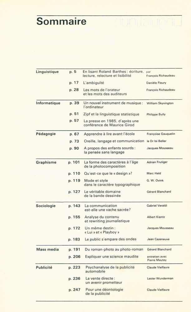 『LES LANGAGES DE NOTRE TEMPS : LINGUISTIQUE - LISIBILITÉ - MASS MEDIA - GRAPHISME - PUBLICITÉ - INFORMATIQUE』 2